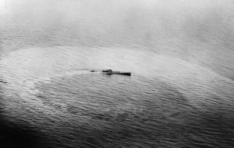 A German U-boat running on the surface during the Second World War