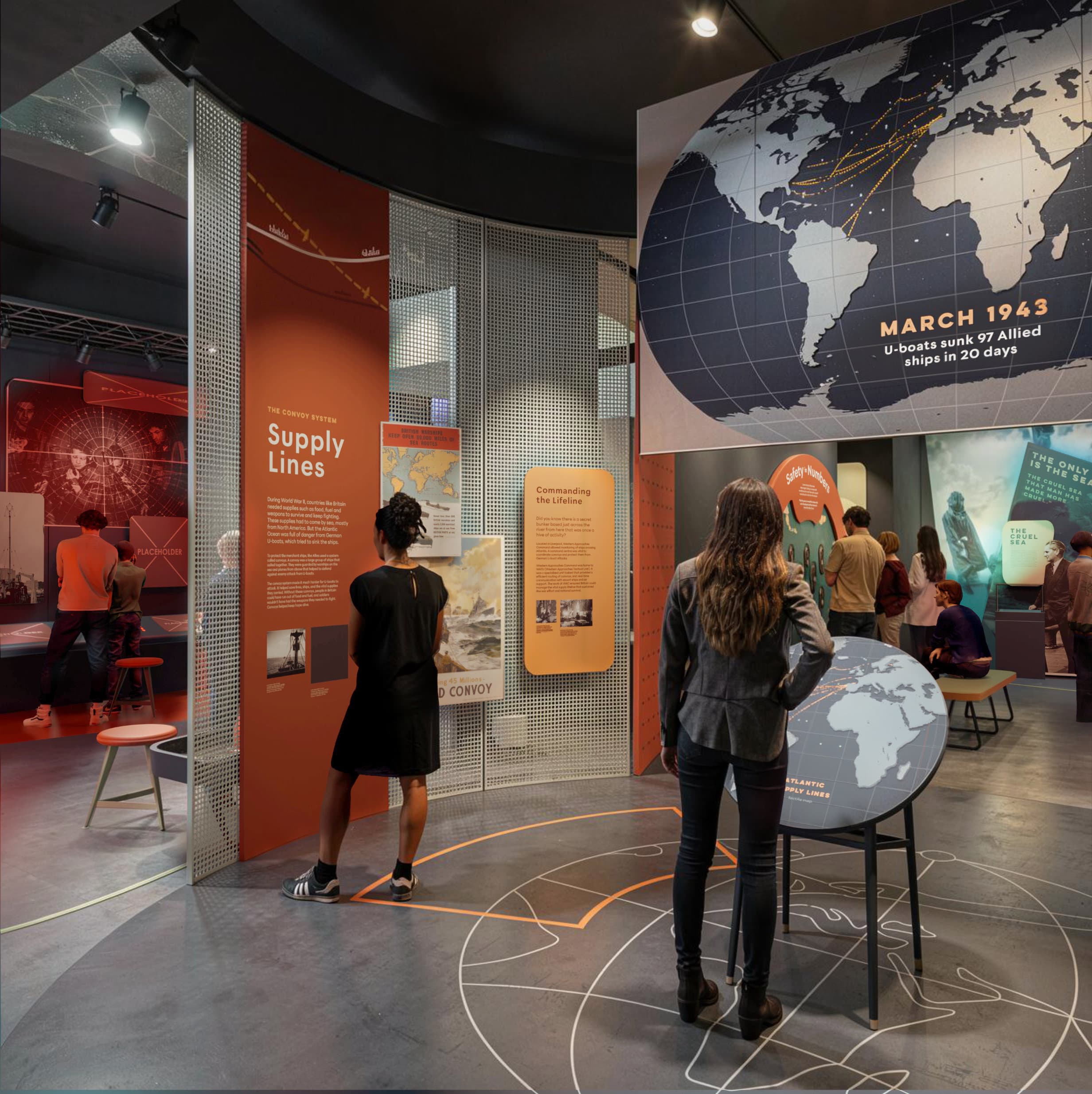 Supply Lines zone - convoy route map room with Atlantic supply line displays